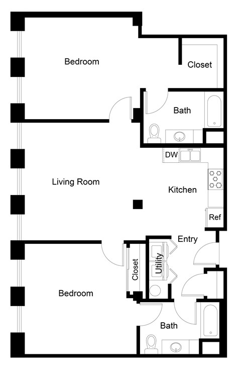 Floor plan for 2 beds, 2 baths, 1210 sqft